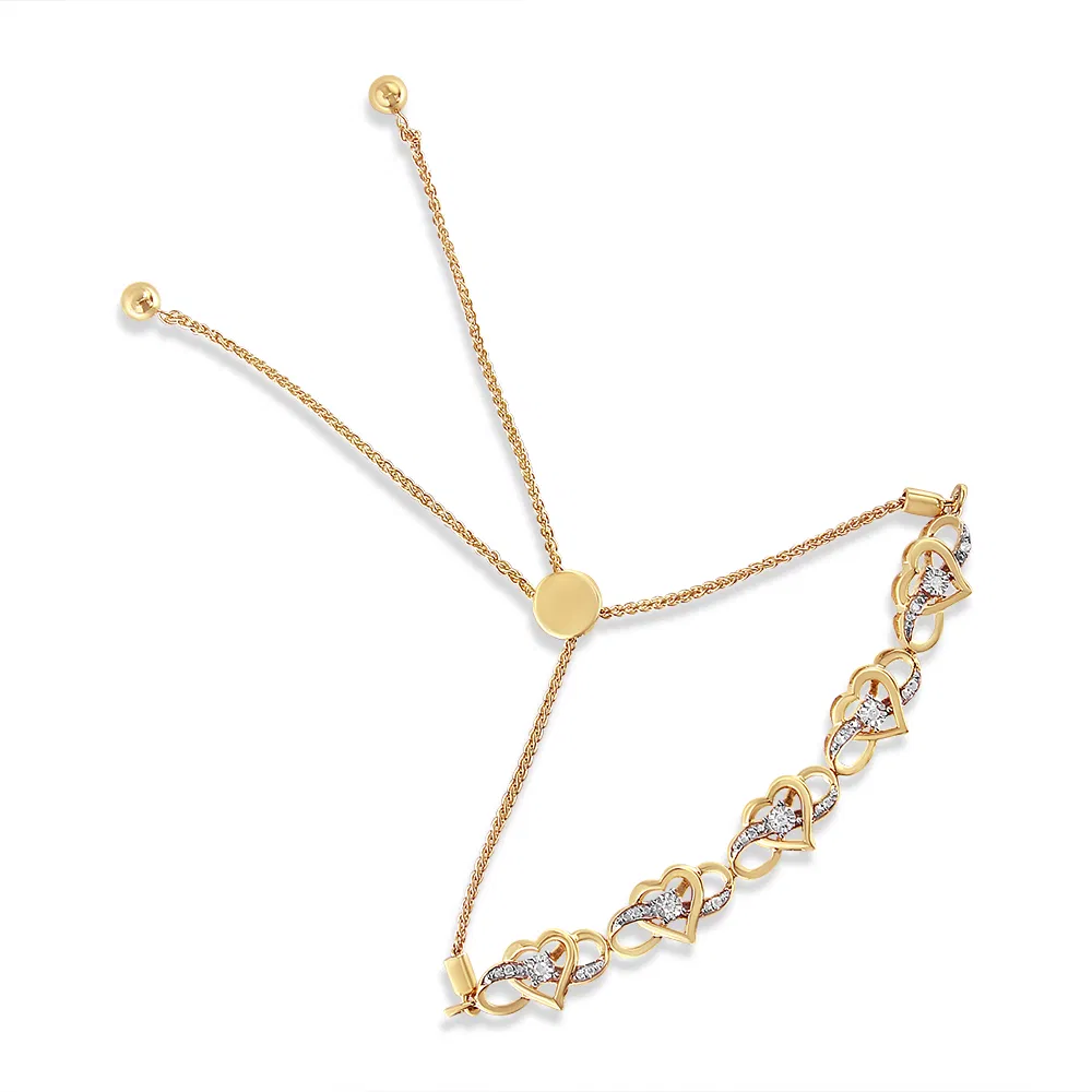 10K Yellow Gold over .925 Sterling Silver Miracle Set Diamond Accented Infinity Hearts 6'-9' Adjustable Bolo Bracelet (H-I Color, I2-I3 Clarity) - Grocery