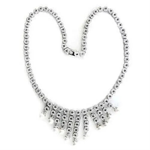 LOA559 - Rhodium 925 Sterling Silver Necklace with Synthetic Pearl in White - Grocery