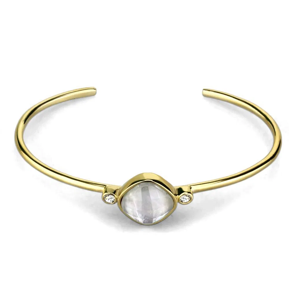 TK2910 - IP Gold(Ion Plating) Stainless Steel Bangle with Precious Stone Conch in White - Grocery