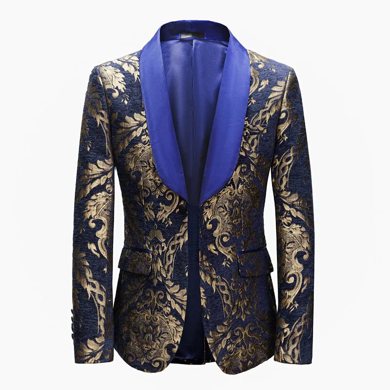 Men's Floral Blazer Peaked Lapel Party Dinner Wedding Dress Suit Jacket - Grocery