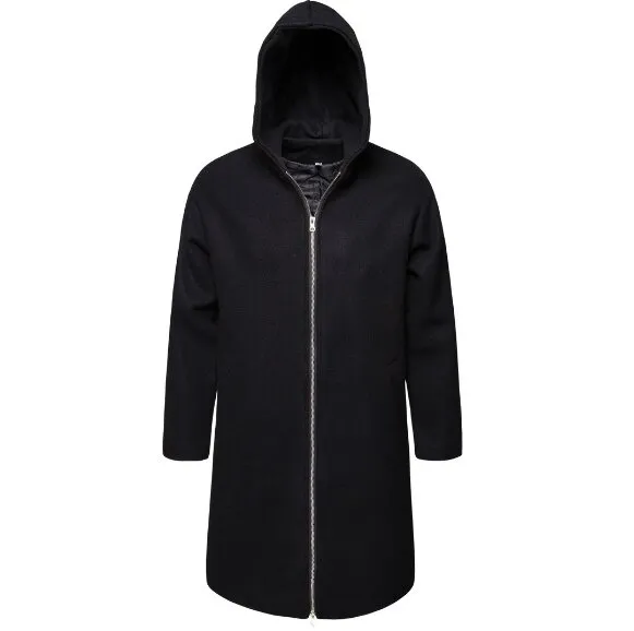 Men's Winter Mid Long Woolen Coat Warm Overcoat Trench Coat Jacket Hooded - Grocery