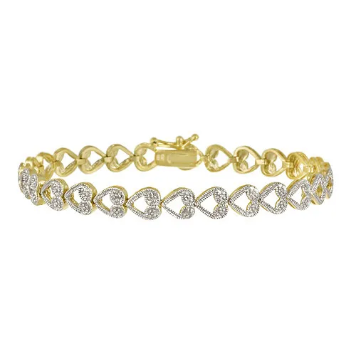 18K Gold over Sterling Silver Diamond Accent Heart Link Bracelet - Grocery