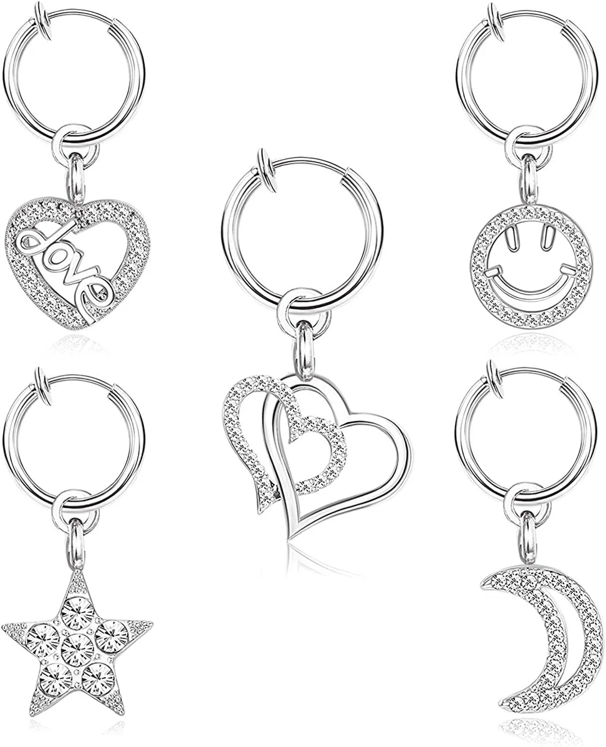 5 Pcs Fake Belly Ring with Opal CZ Clip On Belly Button Rings for Women Fake Belly Piercing Fake Navel Ring Jewelry - Grocery