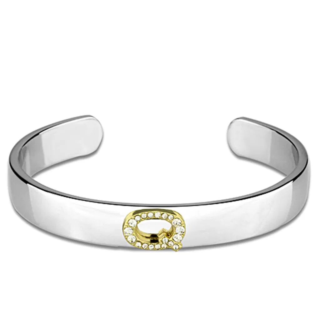 LO3627 - Reverse Two-Tone White Metal Bangle with Top Grade Crystal in Clear - Grocery