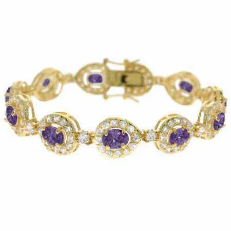18K Gold over Sterling Silver Purple & Clear CZ Estate Bracelet - Grocery