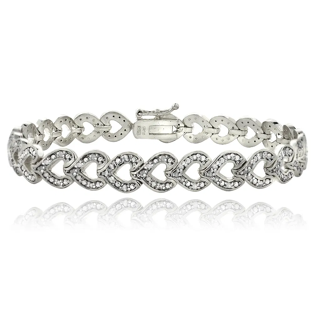 Silver Tone 1ct Diamonds Heart Link Bracelet - Grocery