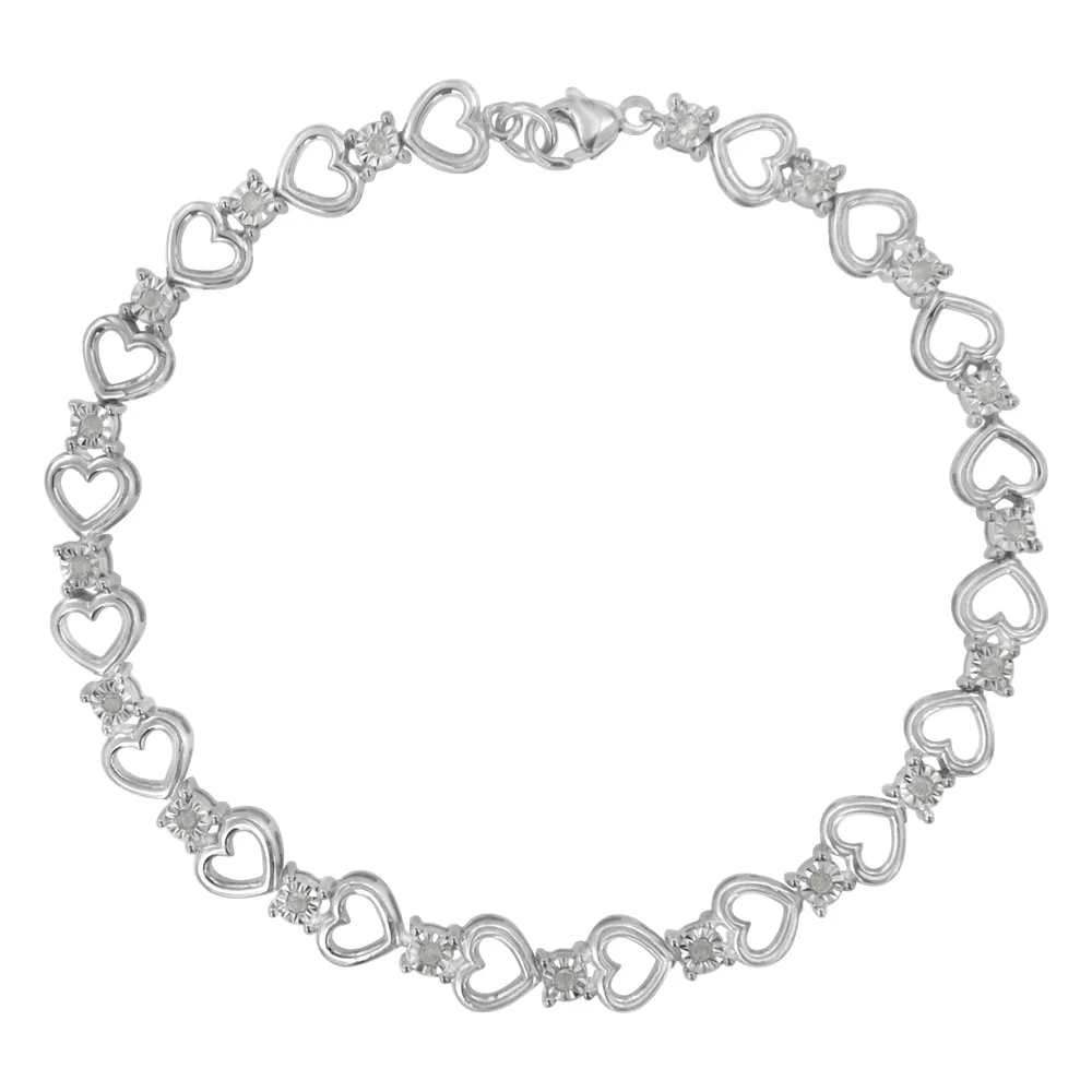 Sterling Silver Diamond Heart Link Bracelet (1/4 cttw, I-J Color, I3 Clarity) - Grocery