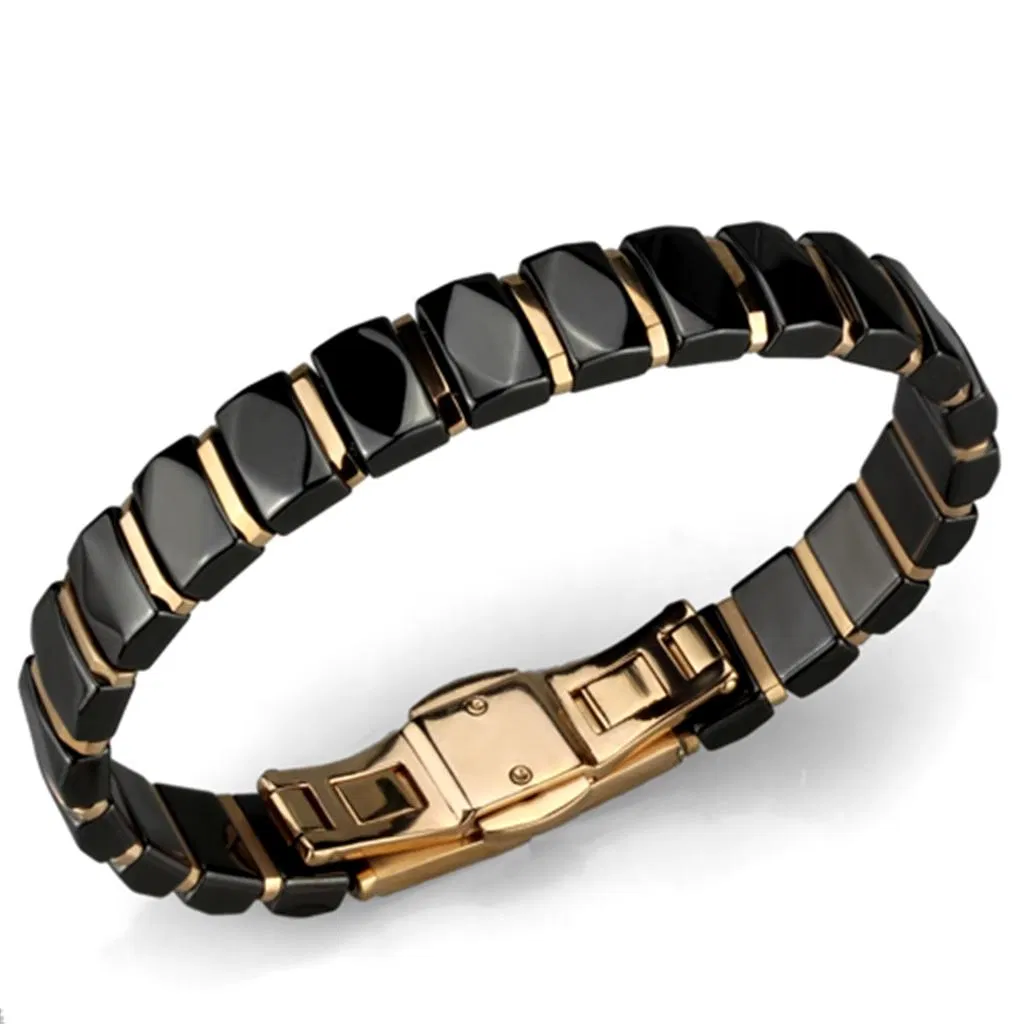 3W992 - IP Rose Gold(Ion Plating) Stainless Steel Bracelet with Ceramic in Jet - Grocery