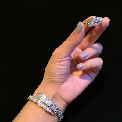 Charming Snake Bracelet And Ring Set-Silver - Grocery