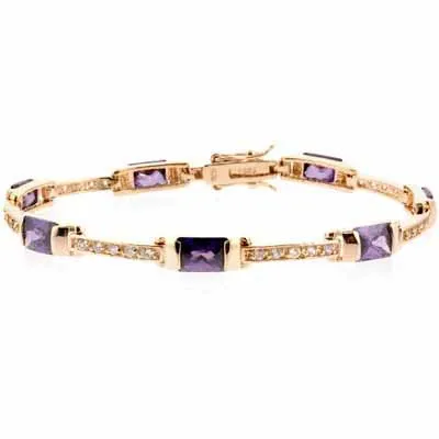 18K Gold over Sterling Silver Purple & Clear CZ Link and Bar Tennis Bracelet - Grocery