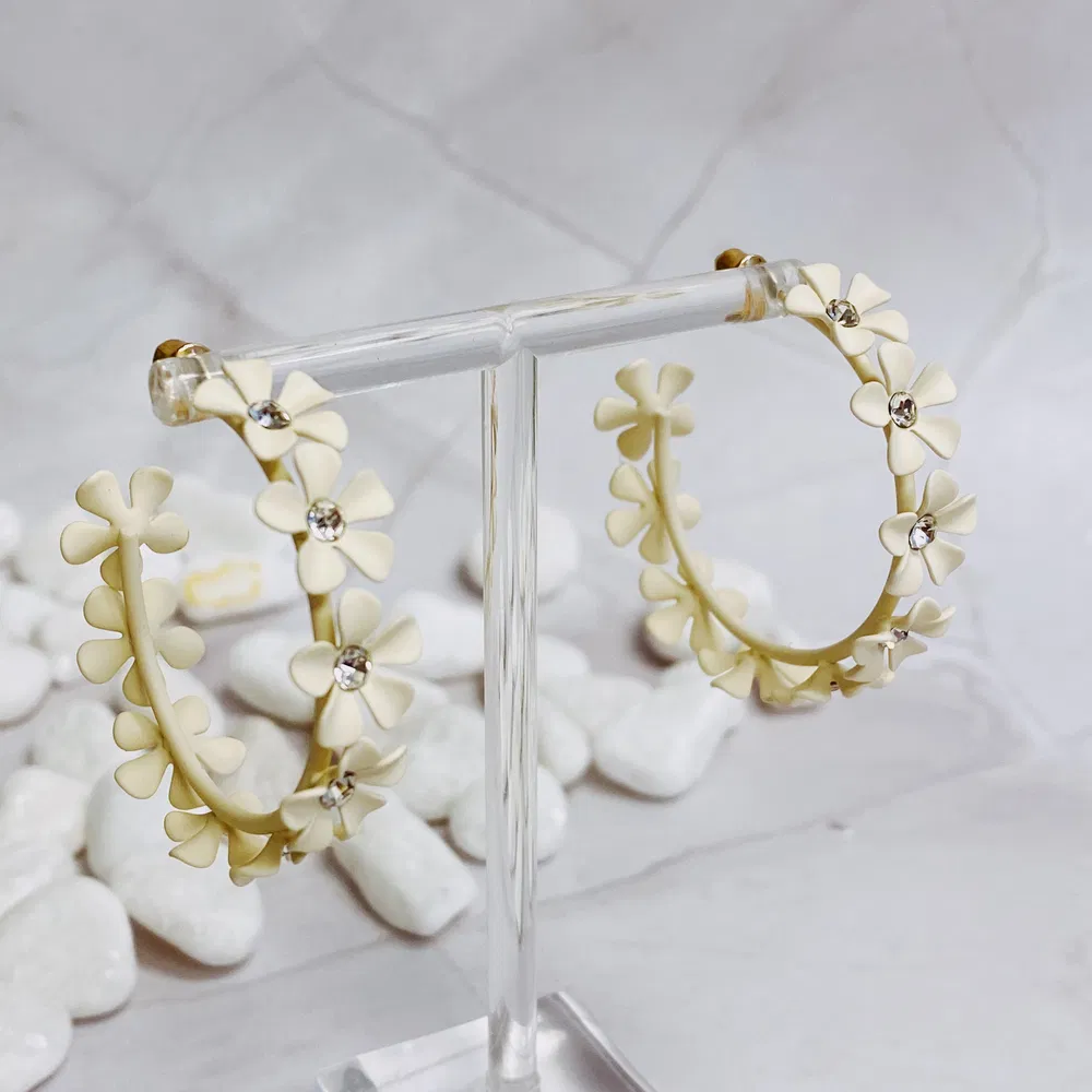 Muted Flower Hoop Earrings - Grocery