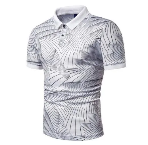 Men Wave Print Short Sleeve Lapel T-Shirt - Grocery