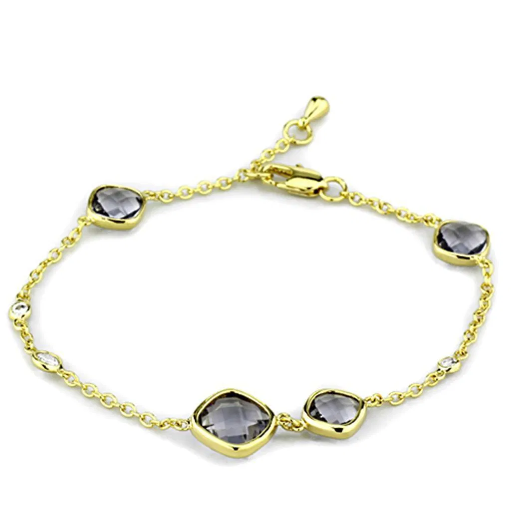 LO3234 - Gold Brass Bracelet with Synthetic Synthetic Glass in Amethyst - Grocery