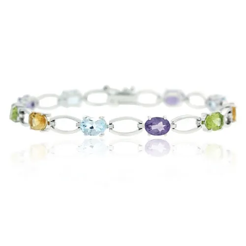 Sterling Silver 8.30ct. TGW Multi Gemstone Oval Link Bracelet - Grocery