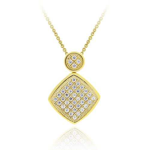 18K Gold over Sterling Silver CZ Micro Pave Square Pendant - Grocery