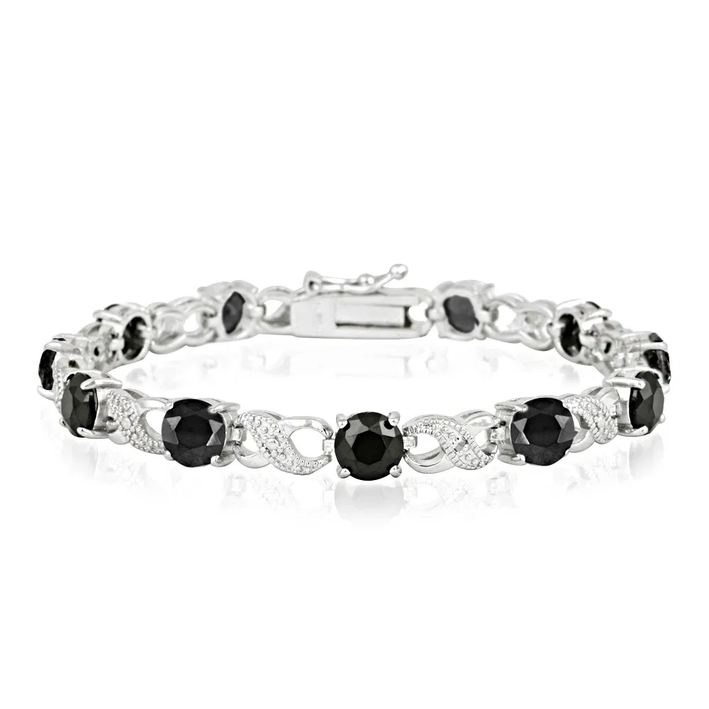 11ct Silver Tone Black Spinel and Diamond Accent Infinity Bracelet - Grocery