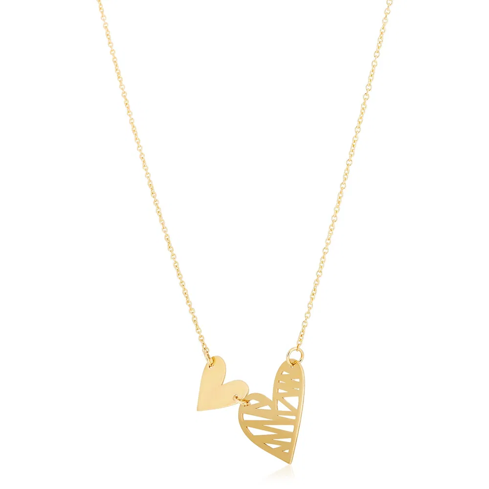 14k Yellow Gold High Polish Solid & Scribble Hearts Necklace - Grocery