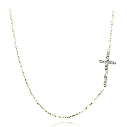 Gold Tone over Silver Diamond Accent Cross Chain Necklace - Grocery