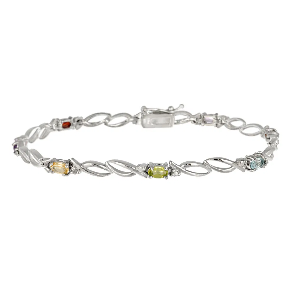 Sterling Silver 2.7ct Multi Gemstone & Diamond Accent Swirl Bracelet - Grocery