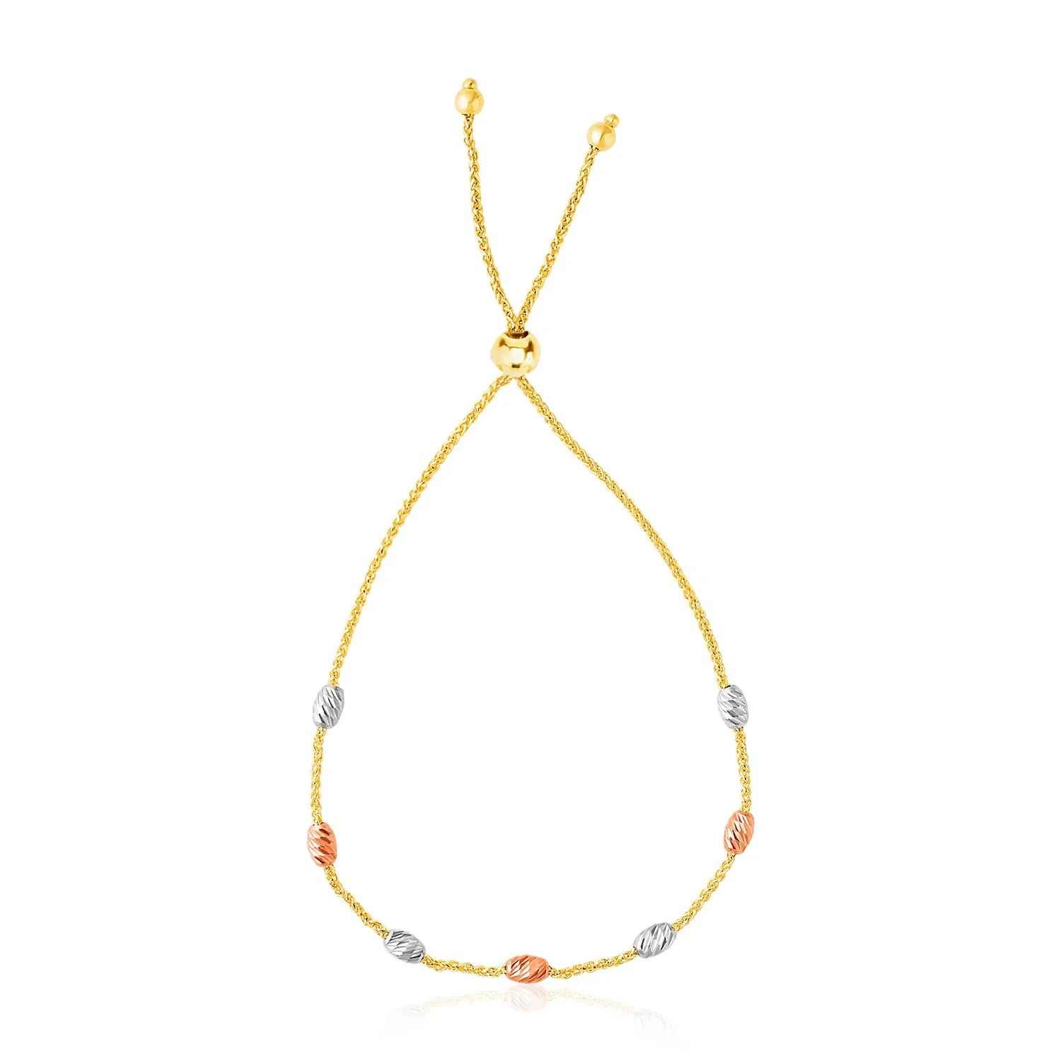 14k Tri-Color Gold Textured Oval Station Lariat Style Bracelet - Grocery