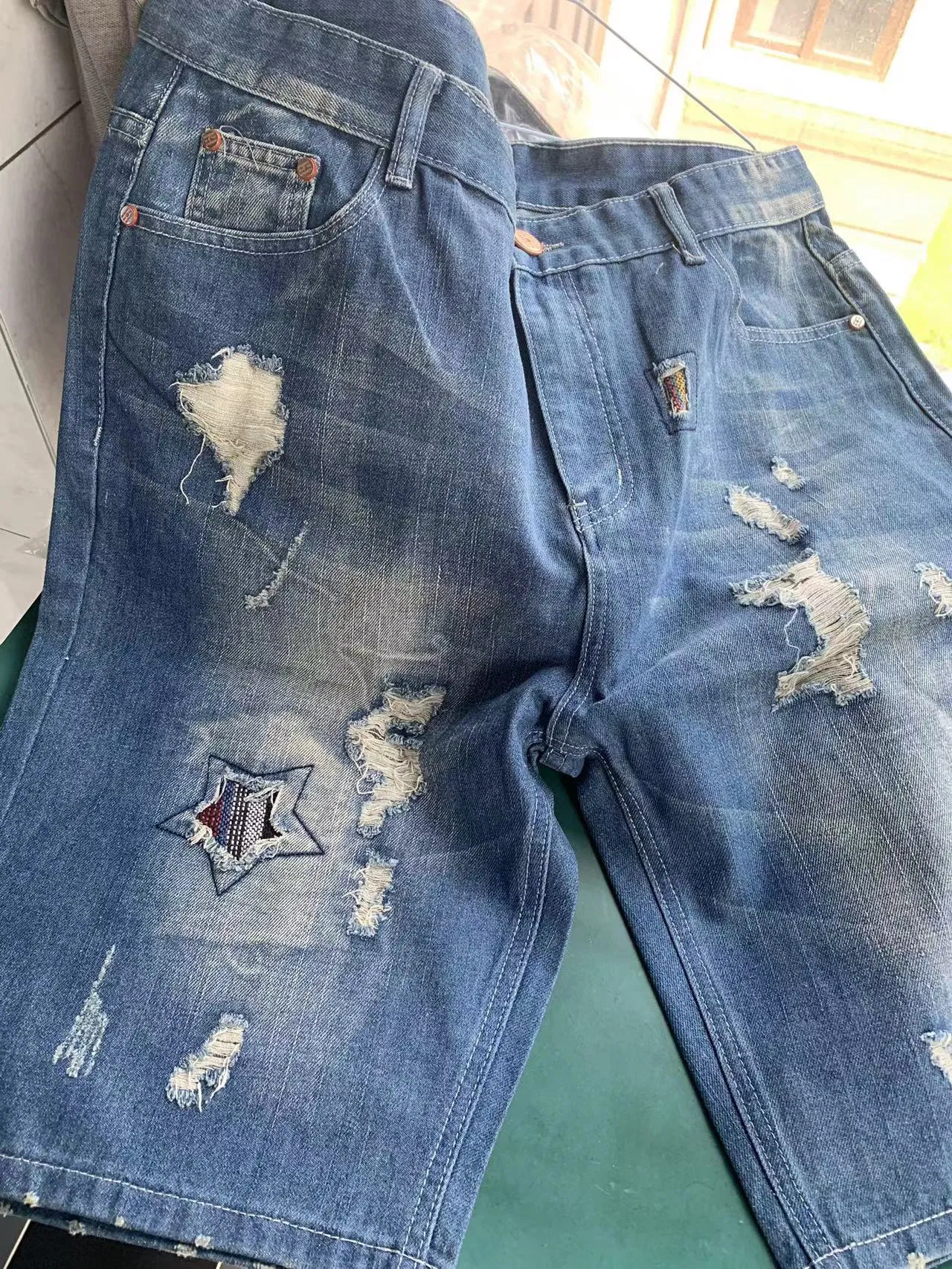 Mens Denim Shorts Slim Fit Ripped Jean Shorts for Men Stretch Casual - Grocery