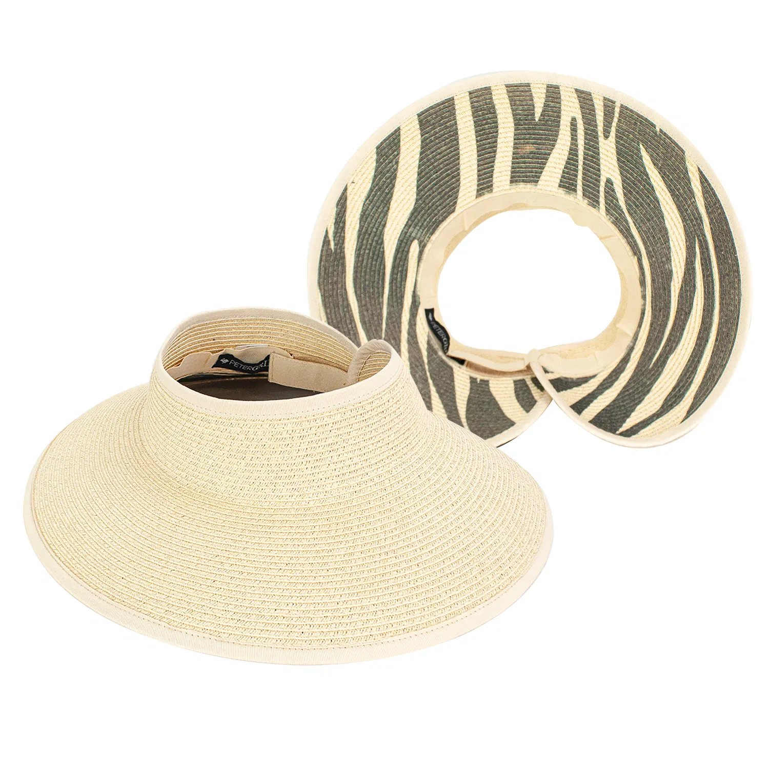 Striped Straw Polyester Visor Hat - Grocery