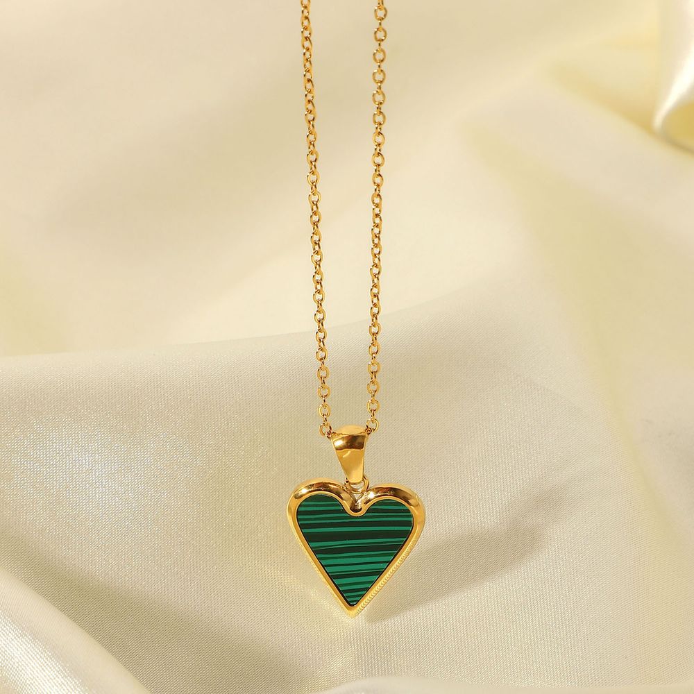Ins Style 18k Gold White Shell/green Malachite/black Shell Love Pendant Necklace Titanium Steel Jewelry Women - Grocery