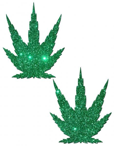 Pot Leaf Green Glitter Pasties - Grocery