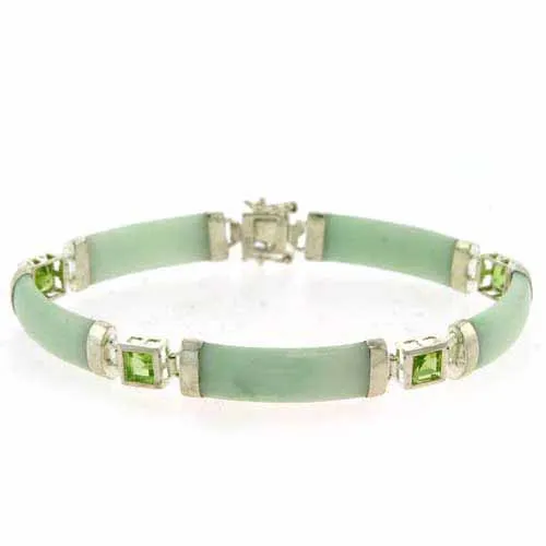 Sterling Silver Genuine Peridot and Jade Bracelet - Grocery
