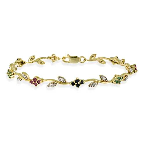 18K Gold over Sterling Silver Ruby, Sapphire, & Emerald Diamond Accent Flower Bracelet - Grocery