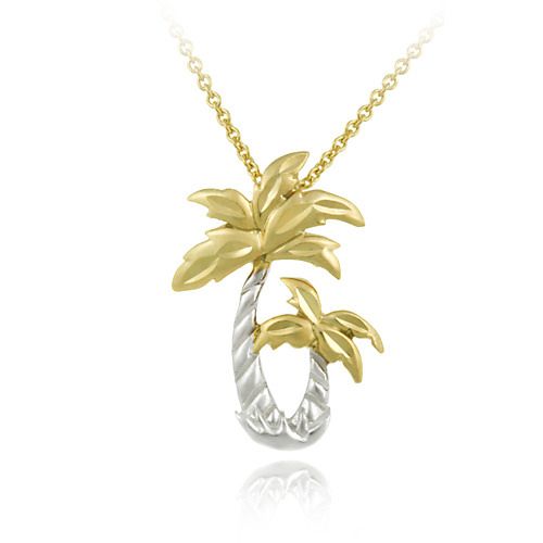 18K Gold over Sterling Silver and Sterling Silver Two-Tone Palm Trees Pendant - Grocery