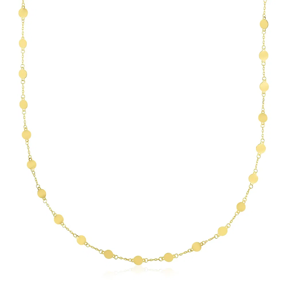 14k Yellow Gold High Polish Round Mirror Chain Station Necklace - Grocery