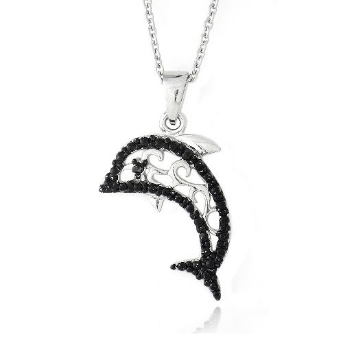 Black Diamond Accent Dolphin Necklace - Grocery