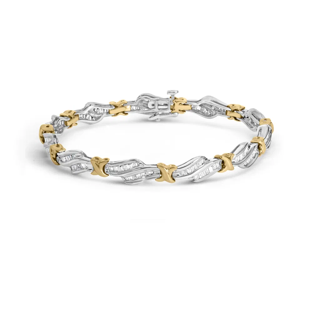 10k Two-Toned Gold 2.00 Cttw Channel Set Baguette-Diamond Weave and