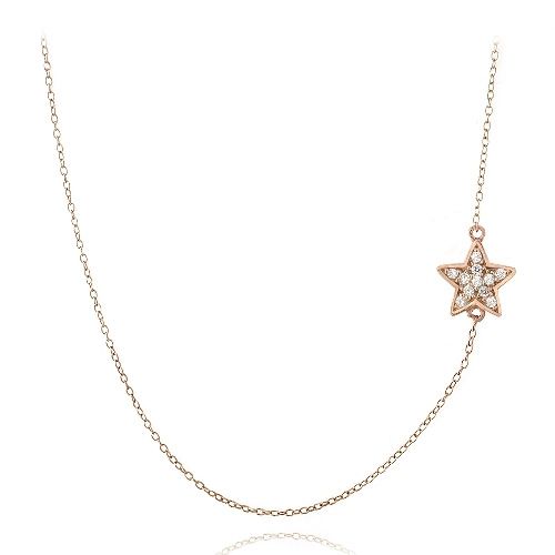 Rose Gold Tone over Sterling Silver CZ Star Chain Necklace - Grocery