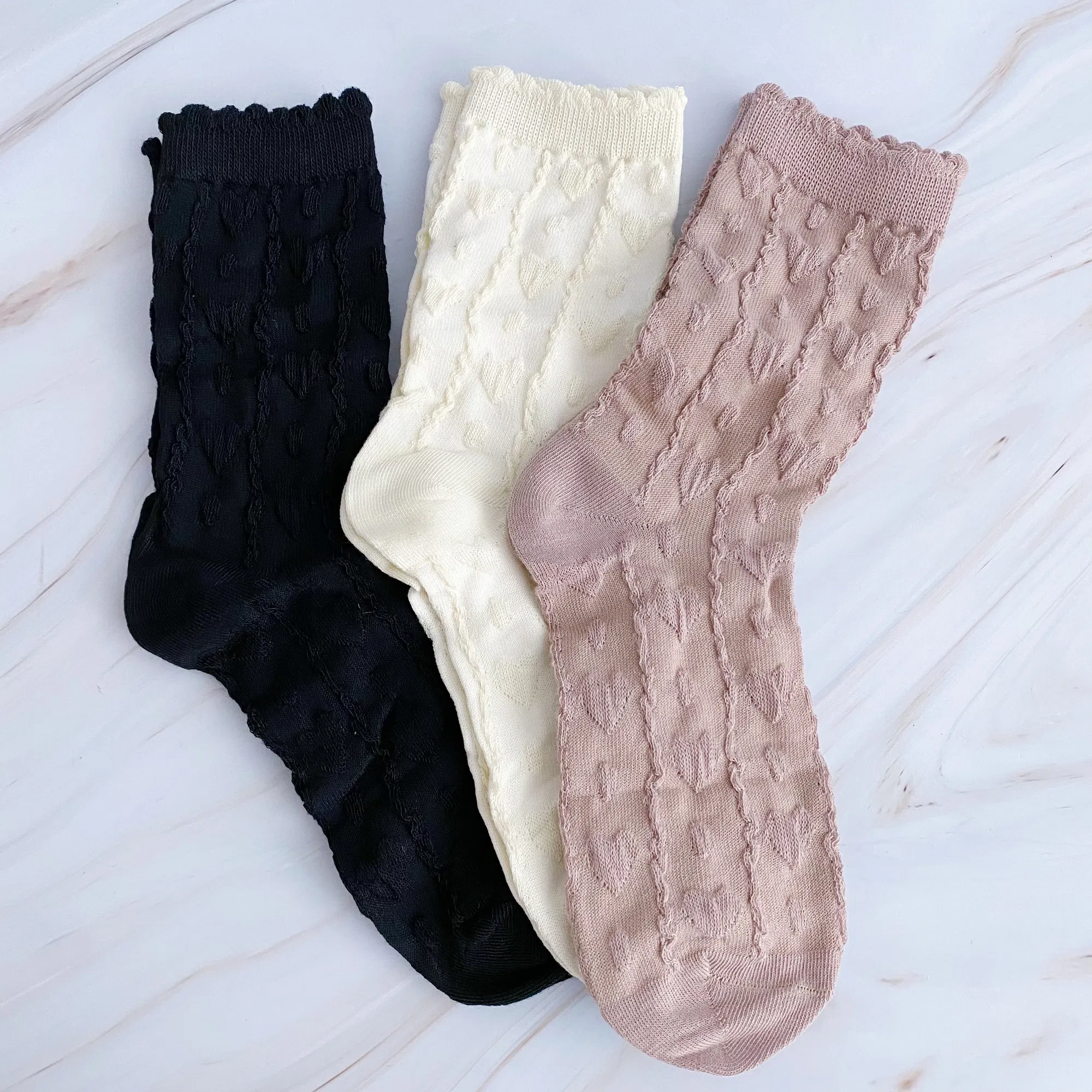 Heart Embossed Socks Set Of 3 - Grocery