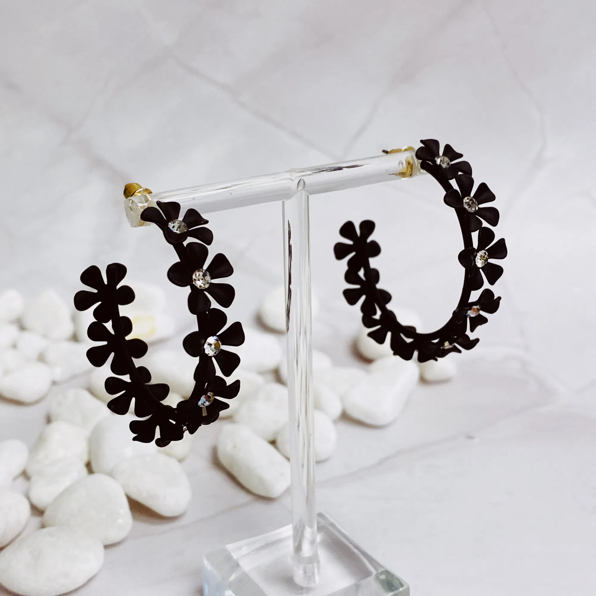Muted Flower Hoop Earrings - Grocery