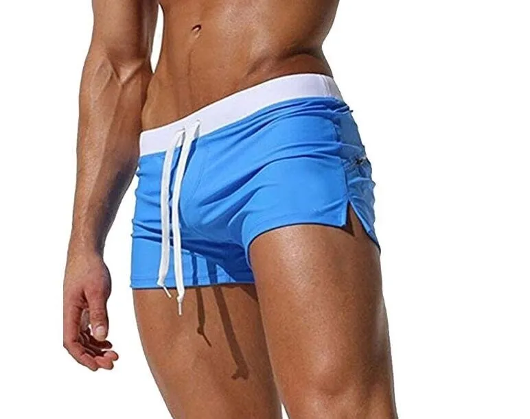 Men's Beach Swimming Trunks Boxer Brief Swimsuit Swim Underwear Boardshorts with Pocket - Grocery