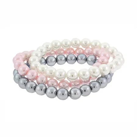 Simulated Pink, Gray, White Pearl Stone 8mm Bead Stretch Bracelet Set - Grocery