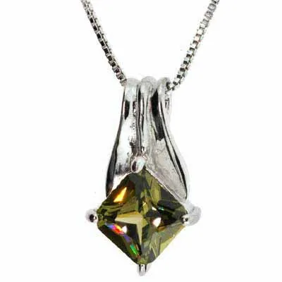 Sterling Silver Diamond shaped Dark Green Olive Pendant - Grocery