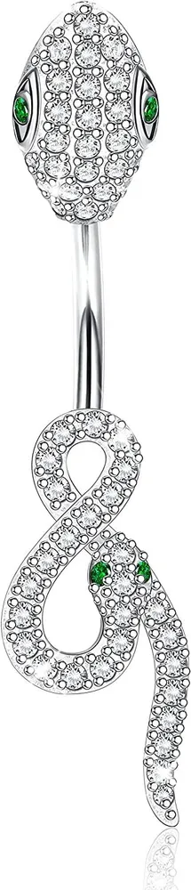 14G Snake Belly Button Rings 925 Sterling Silver 10MM Navel Rings for Women Green CZ Belly Rings 3/8'' Navel Piercing Jewelry - Grocery