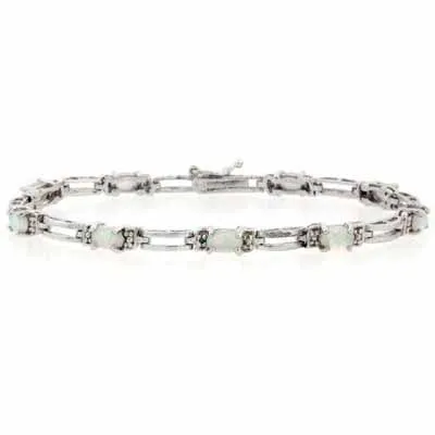 Sterling Silver Created White Opal and Genuine Diamond Accent Bracelet - Grocery