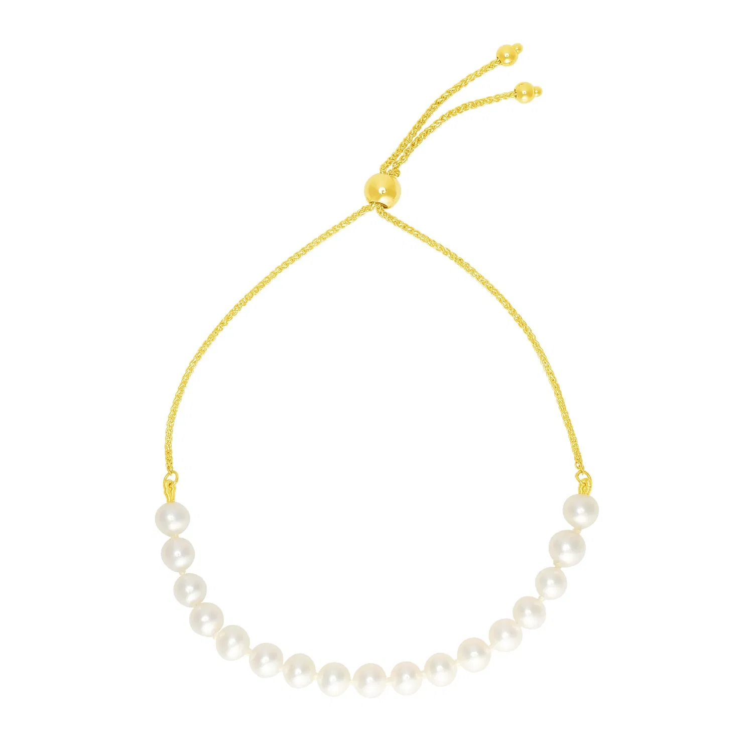 14k Yellow Gold Adjustable Friendship Bracelet with Pearls - Grocery