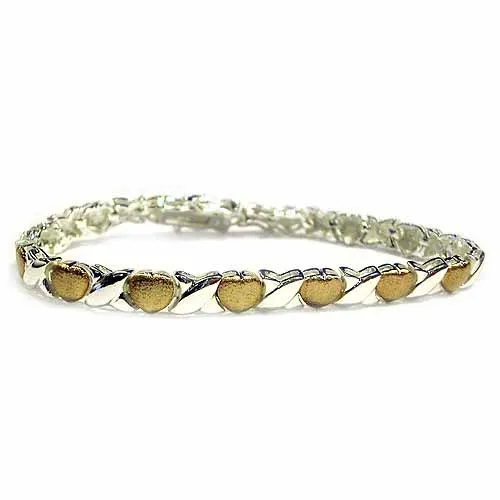 18K Gold over Sterling Silver Two Tone X & Heart Bracelet - Grocery