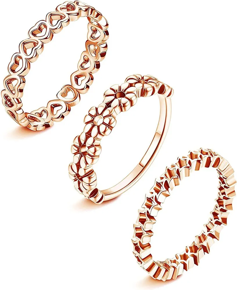 3Pcs Stainless Stackable Rings for Women Heart Daisy Flower Star Simple Ring Band Dainty Engagement Wedding Statement Love Promise Rings Jewelry Size 5 - Grocery