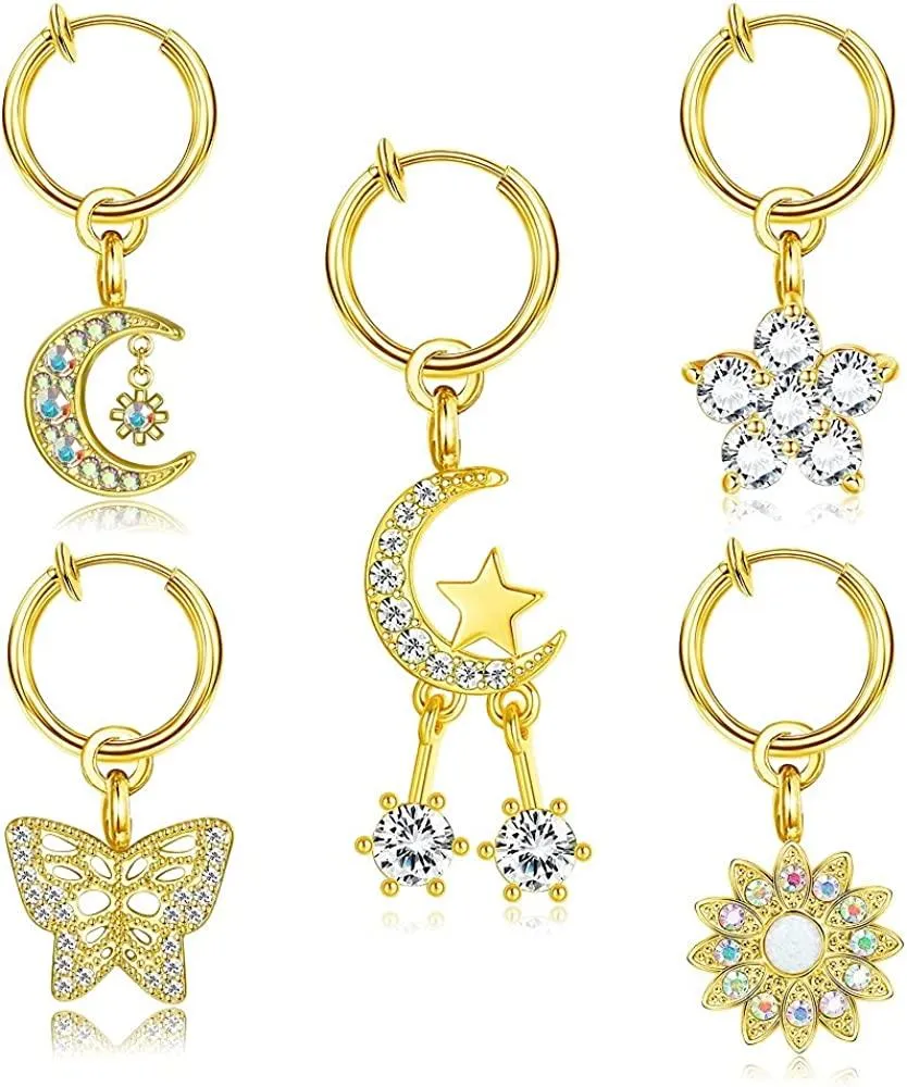 5 Pcs Fake Belly Ring with Opal CZ Clip On Belly Button Rings for Women Fake Belly Piercing Fake Belly Button Piercing Fake Navel Ring Non Piercing - Grocery