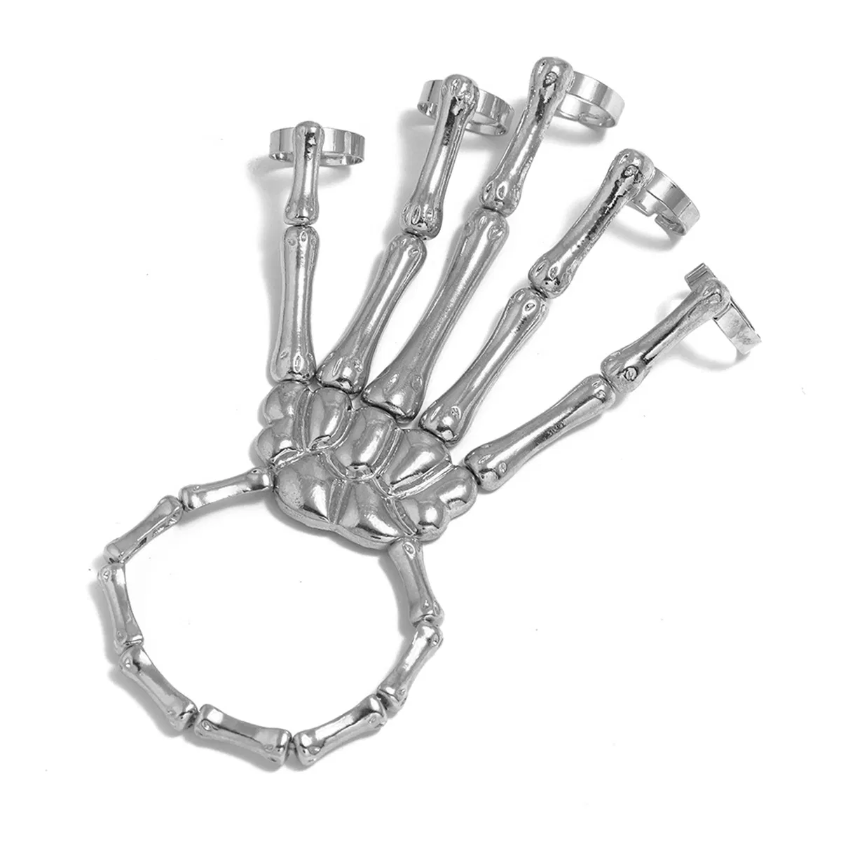 Unique Exaggerate Skull Bracelet with Rings Skeleton Hand Harness Slave Bracelet Punk Ghost Claw Skeleton Accessories for Festival Cosplay Costume - Grocery
