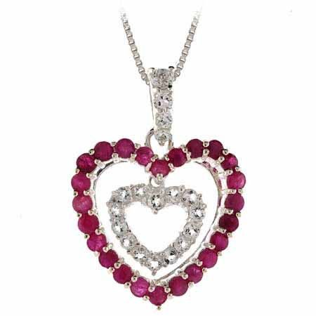 Sterling Silver Ruby & CZ Heart within a Heart Pendant - Grocery