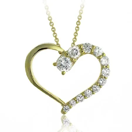 18K Gold/ Sterling Silver Open Heart CZ Journey Pendant - Grocery