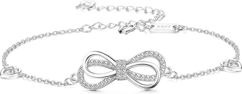 S925 Sterling Silver Infinity Bracelet for Women CZ Endless Symbol Charm Adjustable Bracelet 16+5 - Grocery